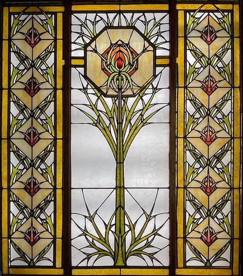 THISTLE TRIPTYCH - GEORGE MAHER | Halim Museum Prairie School, Scottish Ancestry, Palace Of Fine Arts, Art And Craft Design, School Style, Popular Art, Prairie Style, Arts And Crafts Movement, Leaded Glass