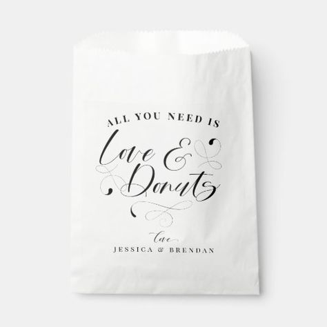 $66.70 | Elegant Calligraphy Love & Donuts Wedding Favor #elegant, sophisticated, calligraphy, love and donuts, wedding favor bag, donut favor bag, wedding donuts, donuts, wedding favors, sweet Donut Wedding Favors, Donuts Wedding, Calligraphy Love, Wedding Favors Packaging, Donuts Donuts, Wedding Favor Gift Bags, Wedding Donuts, Elegant Calligraphy, Wedding Gift Bags