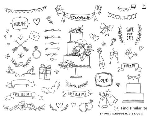 Doodle Wedding, Wedding Icon, Love Doodles, Wedding Illustration, Hand Drawn Flowers, Flower Svg, Hand Drawn Vector, Flower Doodles, Flower Clipart