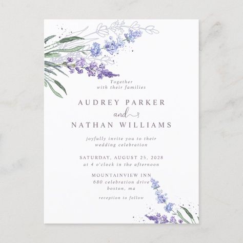 Create your own Postcard | Zazzle.com Lavender Floral Wedding, Details Wedding Invitation, Lavender Invitation, Lavender Wedding Invitations, Qr Code Wedding, Wedding Invitation Size, Purple Wedding Invitations, Wedding Anniversary Invitations, Wedding Invitations Romantic