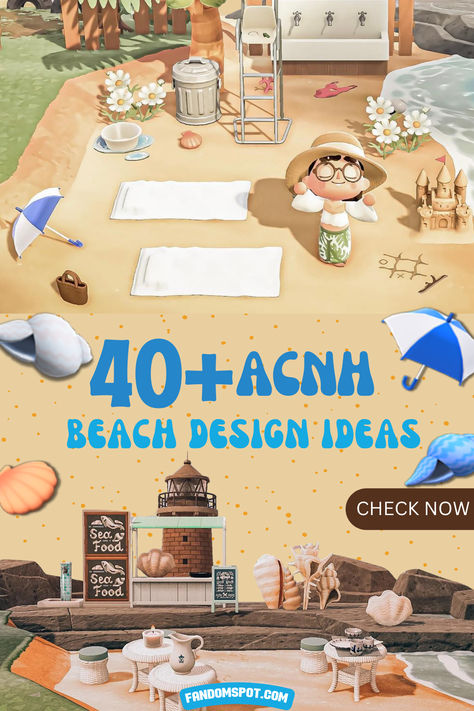 Looking to design a unique beach area on your island? Then this huge gallery of Animal Crossing ideas is sure to please! Acnh Beach Filler Ideas, Acnh Beach Resort Ideas, Acnh Beachcore Island, Beach Animal Crossing Code, Animal Crossing Summer Island, Beach Design Acnh, Beach Designs Animal Crossing, Animal Crossing Island Inspiration Beach, Beach Island Acnh