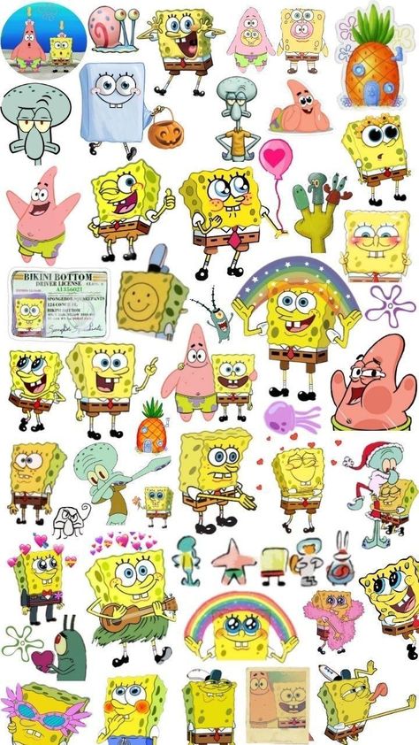 Spongebob Stickers, Disney Stickers Printables, Pola Jaring, 90's Stickers, Spongebob Birthday Party, Preppy Stickers, Homemade Stickers, Cute Disney Drawings, Tumblr Stickers