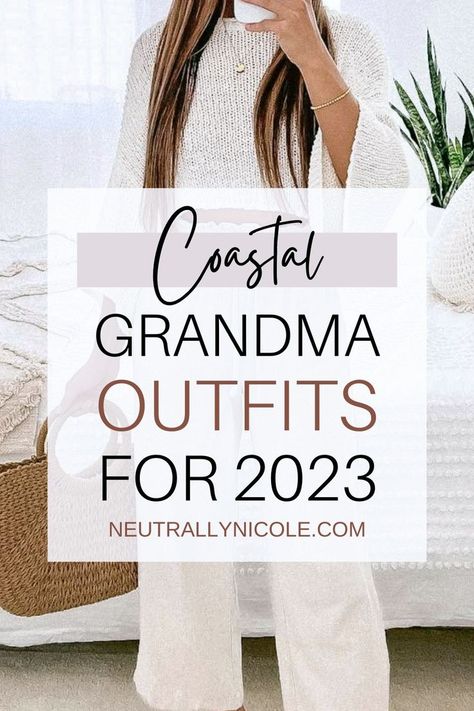 Get inspired by trendy casual coastal outfit ideas for grandmothers and granddaughters. From breezy dresses to stylish jeans and skirts, our blog post is filled with seasonal inspiration for spring, summer, fall, and winter. Whether you're headed to school, the beach, or simply enjoying a day out, these outfits exude a relaxed and modest aesthetic. Explore our fashion inspo for a chic and timeless coastal look! Rich Grandma Outfit, Winter Beach Outfit Cold, Coastal Style Outfits, Coastal Grandmother Aesthetic Outfits, Coastal Grandma Outfits, Grandma Aesthetic Outfit, Grandmother Outfit, Beach Casual Outfit, Fall Beach Outfits