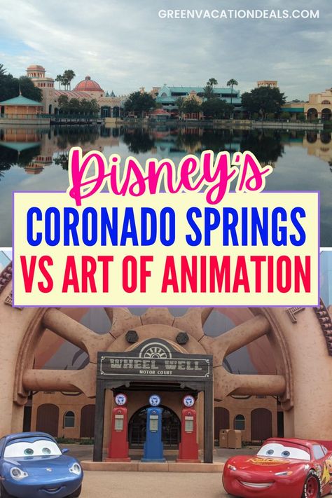 Disney's Coronado Springs vs Art of Animation Disney World Hotel, Disney Art Of Animation, Coronado Springs Resort, Coronado Springs, Art Of Animation Resort, Disney World Tickets, Disney World Hotels, Art Of Animation, Disney Hotels