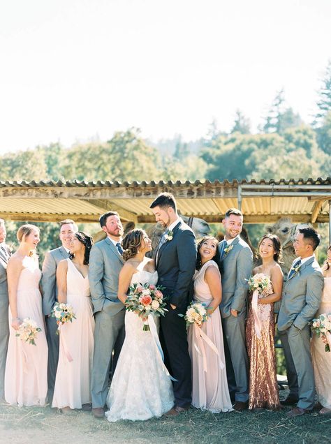 Blush and Gray Bridal Party with Rose Gold Sequins Rose Gold Sequin Bridesmaid Dress, Rose Gold Wedding Party, Wedding Party Attire, Gold Sequin Bridesmaid Dress, Ideas Wedding Party, Bridal Theme, Bridal Party Attire, Rose Gold Dress, Gold Wedding Theme