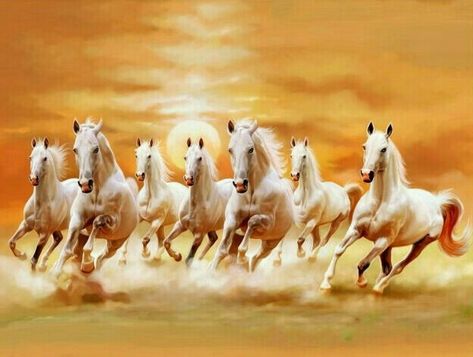 7 Horses Running Painting, Horses Running Painting, Seven Running Horses, Running Wallpaper, Running Painting, 7 Horses, Vinyl Photo, Horses Running, Running Horses