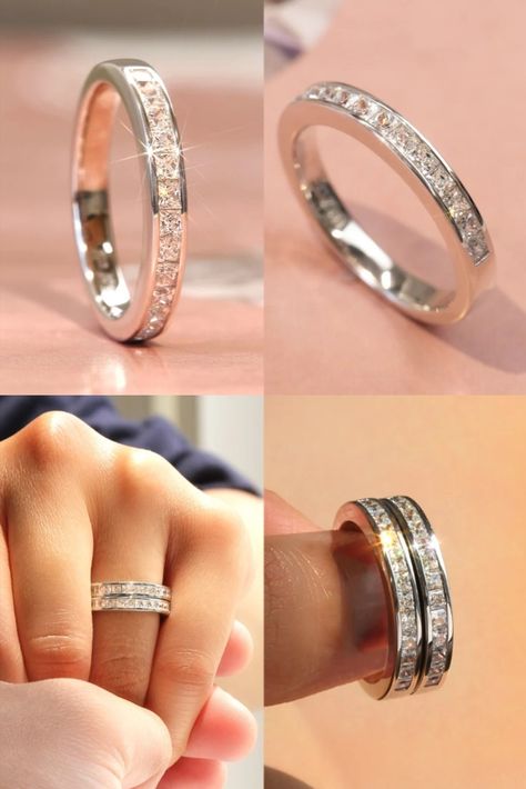 Princess Cut Moissanite, Unique Rings Vintage, Princess Cut Gold, Moissanite Wedding Band, Princess Cut Rings, Half Eternity Band, Unique Wedding Bands, Diamond Anniversary, Moissanite Wedding Bands