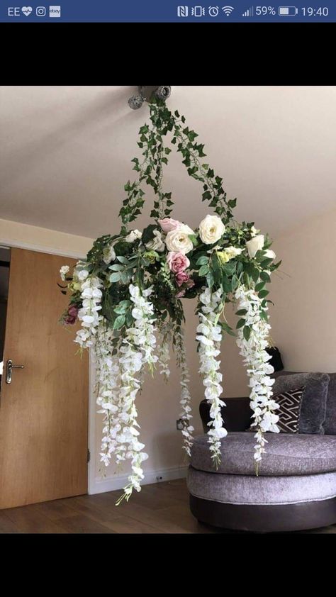 Flower Chandelier Wedding, Hula Hoop Chandelier, Floral Chandelier Wedding, Chandelier Flower, Hanging Flower Arrangements, Hoop Chandelier, Marquee Decoration, Chandelier Diy, Backyard Wedding Decorations