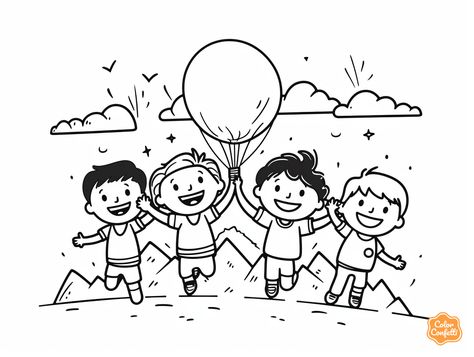 illustration of Bouncy, joyful moments coloring Joy Coloring Page, Children's Day Poster, Workbook Cover, Kids Ministry, Board Decoration, Sunday School Lessons, School Lessons, Children's Ministry, Child Day