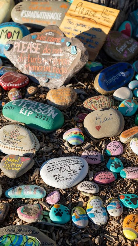 Haole’s Memorial Rock Garden | Memorial Rocks For Loved Ones Rock Garden Memorial, Rock Memorial Garden, Outdoor Memorial Garden, Outdoor Memorial Ideas, Garden Memorials For Loved Ones, Rock Memorial Ideas, Memorial Stones Diy Painted Rocks, Outdoor Memorial Ideas For Loved Ones, Memorial Rock Garden Ideas