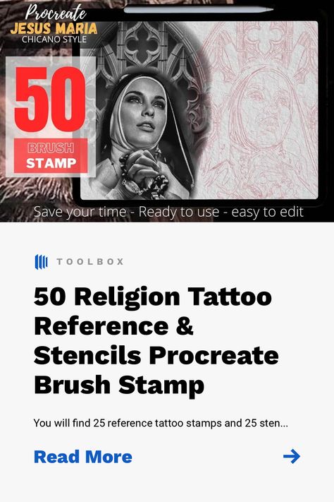 You will find 25 reference tattoo stamps and 25 stencil tattoo stamps, bringing the best of religious aesthetics. Simply exploring them on your Procreate app will be an exciting creative adventure! Procreate Templates, Religion Tattoo, Procreate Tattoo Brushes, Reference Tattoo, Religion Tattoos, Tattoo Stamps, Procreate Tattoo, 12 Tattoos, Skull Sketch