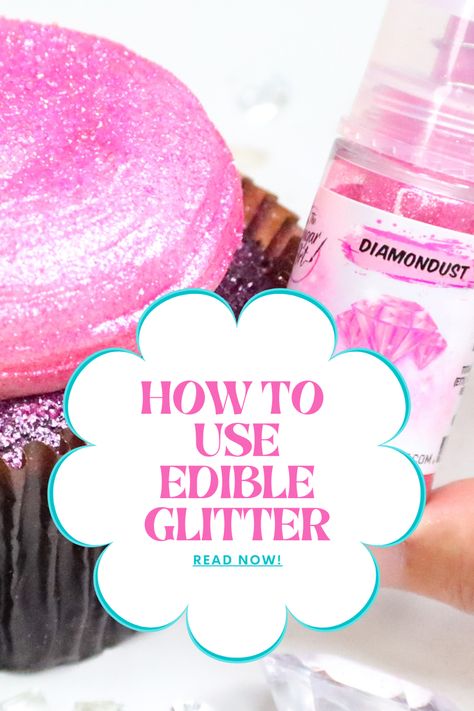 How to use edible glitter for cakes, cookies and cocktails! 100% edible glitter by The Sugar Art! How To Use Edible Glitter Dust On Cake, Edible Glitter Cake, Edible Glitter Recipe, Edible Glitter Sugar, Edible Glitter Dust, Glitter Ideas, Barbie Theme Party, Glitter Cupcakes, Bake Goods