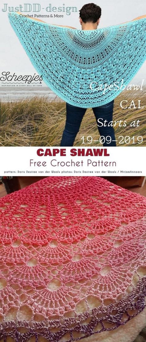 Mandala Crochet Scarf Pattern Free, Half Moon Shawl Crochet Free Pattern, Circular Shawl Crochet Pattern, Crochet One Skein Projects Free, Crochet Half Circle Shawl Free Pattern, Free Crochet Shawl Pattern, Crocheted Shawls And Wraps Free, Crochet Cape Pattern Free, Crochet Shawl Free Pattern