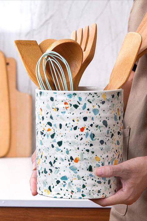 #KitchenOrganization #UtensilHolder #KitchenAccessories #KitchenStorage #HomeOrganization #KitchenEssentials #KitchenGadgets #CookingUtensils #KitchenDecor #KitchenInspiration #KitchenTools #Declutter #KitchenStyle #KitchenMustHaves #FunctionalDesign #SimplifyYourSpace #ModernKitchen #EfficientStorage #OrganizedKitchen Kitchen utensil holder Utensil organizer Kitchen storage solution Countertop utensil holder Cooking tool organizer Space-saving utensil holder Ceramic utensil holder Organize Utensil Drawer, Ceramic Kitchen Utensil Holder, Spatula Holder, Marble Pattern Design, Utensil Drawer Organization, Utensil Organizer, Kitchen Utensil Storage, Terrazzo Marble, Kitchen Countertop Decor