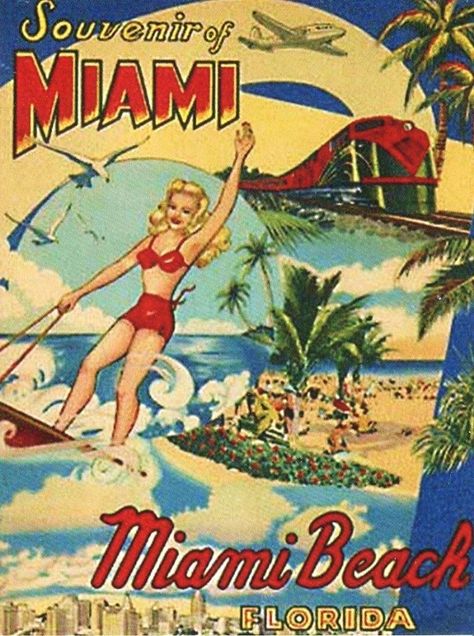 Miami, FL Vintage Miami Poster, Vintage Miami Beach Aesthetic, Alan Aesthetic, Old Miami, F1 Poster Design, Miami Beach Party, Triathlon Tattoo, Florida Vibes, Holiday Posters