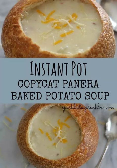 Instant Pot Copycat Panera Baked Potato Soup - Sparkles to Sprinkles Potato Soup Panera, Panera Baked Potato Soup, Baked Potato Soup Recipe, Copycat Panera, Cheesy Potato Soup, Creamy Potato Soup, Instant Pot Soup Recipes, Baked Potato Soup, Instant Pot Soup