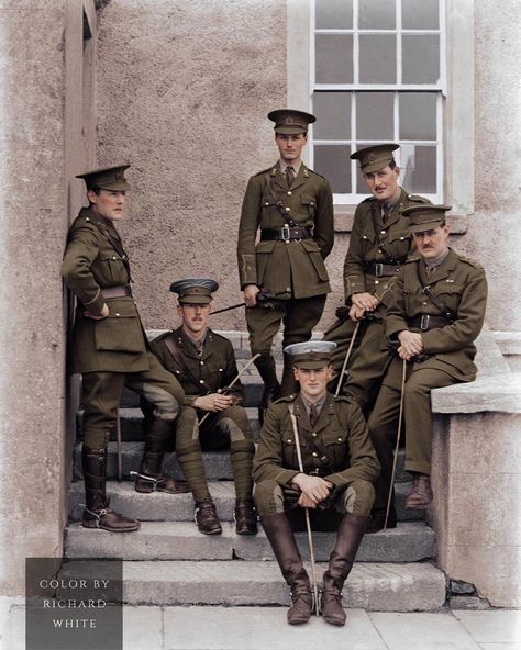 History in Color on Instagram: “Officers of the Royal Engineers, British Army, have their photograph taken at the barracks in Waterford, Ireland on the 6 April 1915.…” London Blitz, Ww1 British, Waterford Ireland, British Army Uniform, Ww2 Uniforms, George Santayana, British Uniforms, Royal Engineers, British Soldier