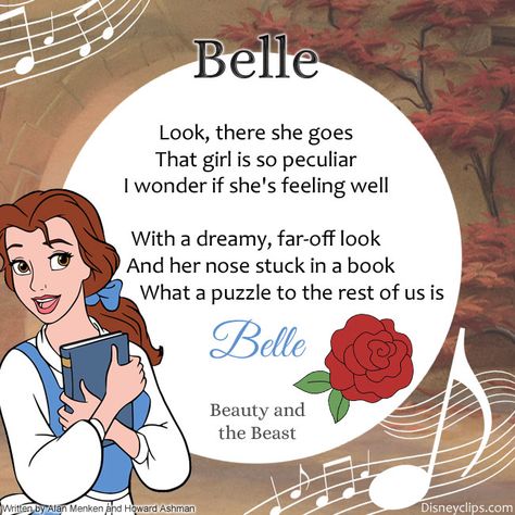 Lyrics to the song Belle from Disney's Beauty and the Beast Beauty And The Beast Lyrics, Beauty And The Beast Song, Beauty And The Beast Quotes, Beauty And The Beast Cartoon, Howard Ashman, Disney Song Lyrics, Beast Beauty And The Beast, Beast Song, Musical Lyrics