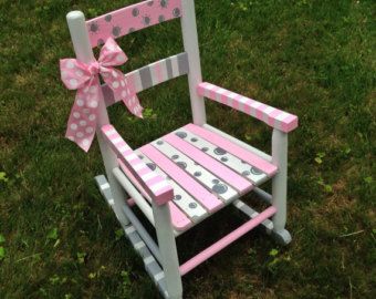 Hand-painted Rocking Chair, Nursery Decor, Children's Decor, Kid's Rocker, Baby Shower Gift, Pink and Gray Nursery Painted Rockers, Coral Painted Furniture, Painted Kids Chairs, Painted Rocking Chairs, Chair Nursery, Pink And Gray Nursery, Hand Painted Chairs, Kids Rocking Chair, Gray Nursery