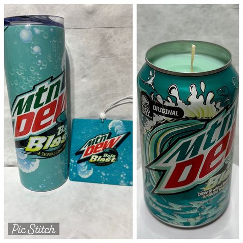 This is a Mountain Dew Baja Blast Themed Gift set *  * 20 Oz Tumbler with Metal Straw  * Handmade Baja Blast Scented Car Freshie  * Handmade Baja Blast Scented Candle  Made from a Recycled from a 12oz Can Baha Blast, Mtn Dew Baja Blast, Mountain Dew Baja Blast, Mnt Dew, Drake Funny, Baja Blast, Mtn Dew, Freebies By Mail, Mountain Dew