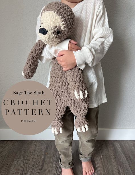 Sage the Sloth Pattern Crochet Sage Pattern Only - Etsy Crochet Sloth Plushie, Cuddly Crochet Animals, Crochet Amigurumi Toys, Flat Crochet Animals, Bernat Blanket Yarn Patterns Crochet Amigurumi, Weighted Crochet Animals, Bernat Patterns, Crochet Snuggler Free Patterns, Crochet Sloth Pattern Free