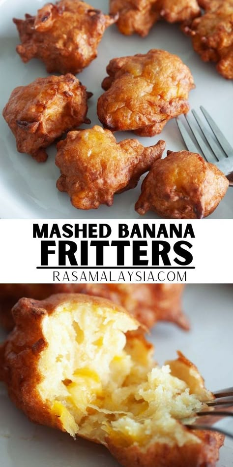 Mashed Banana Recipes, Fried Banana Fritters, Fried Banana Recipes, Recetas Salvadorenas, Banana Fritters, Banana Dessert Recipes, Rasa Malaysia, Fried Bananas, Banana Dessert