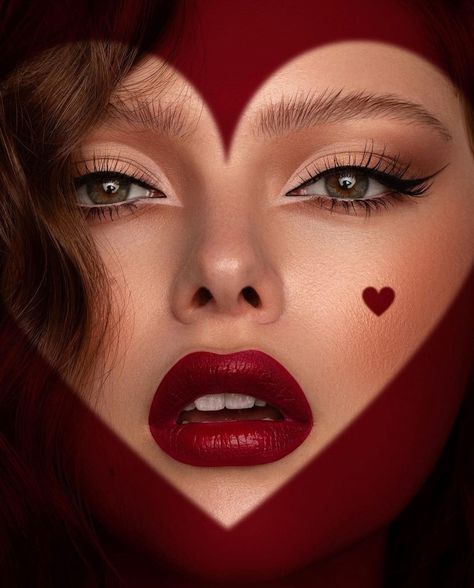 Valentine's day makeup/makeup/red lips/eye shadow looks Red Editorial Makeup, Red Editorial, Facial Mole, Dark Photoshoot, Makeup Shoot, Lindsay Adler, Headshot Ideas, Beauty Portraits, Tattoo Concepts