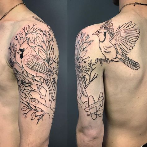 188 Likes, 2 Comments - TERRY GROW (@terrygrow) on Instagram: “Started a cool half sleeve on @bat_tattoos last week. #birdtattoo #cardinal #cardinaltattoo…” Half Sleeve Tattoos Color, Easy Half Sleeve Tattoos, Half Sleeve Tattoo Template, Inside Of Arm Tattoo, Cardinal Tattoo, Tattoos 2024, Cardinal Tattoos, Half Sleeve Tattoos, Tattoo Fashion