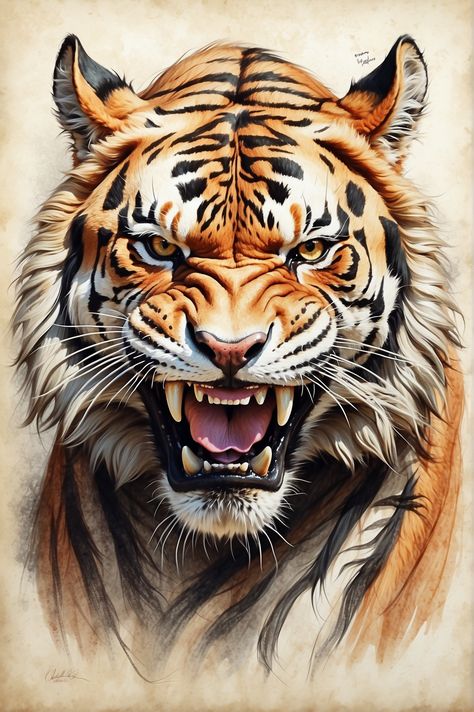 Tiger wallpaper🐯 Tiger Teeth Drawing, Angry Lion Drawing, Angry Tiger Drawing, Tiger Mouth Open, Angry Tiger Tattoo, Tiger Art Drawing, Emotion Drawing, Tiger Teeth, Tiger Sketch