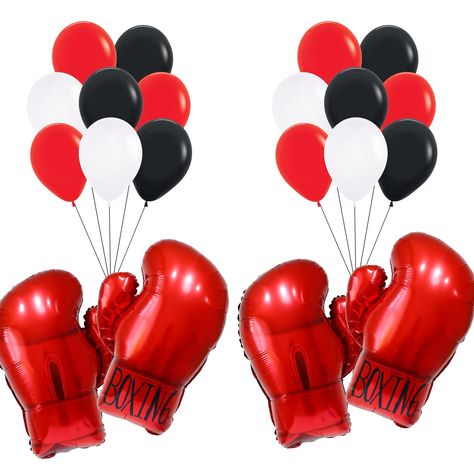 PRICES MAY VARY. 1: Package: each package comes with 18pcs latex balloon, 4pcs boxing glove balloon, 1 roll 10m ribbon, 1piece straw. 2:Balloon inflation: all balloons support helium. 3: Balloon Notice:The foil balloon need to support 100% pure helium . 4:Party Decoration: These balloons can decorate your boxing theme party decoration, your kids birthday party decoration 5:Customer service:After getting goods, if have any problem,please send me message,i will solve it immediately, if products is Wwe Birthday Party Ideas Decoration, Boxing Baby Shower Theme, Boxing Party Decorations, Boxing Decor, Wrestling Birthday Party, Boxing Theme Party Ideas, Boxing Party, Wrestling Birthday Parties, Wrestling Birthday