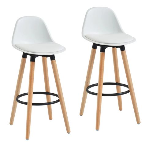 Corrigan Studio® Rochefort 26" Bar Stool | Wayfair Contemporary Counter Stools, Casual Kitchen, White Counters, Backless Stools, Stools For Kitchen Island, Swivel Counter Stools, Modern Stools, Wood Bar Stools, Counter Height Bar Stools