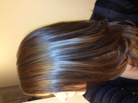 Blue highlights on light brown hair Blue And Light Brown Hair, Highlights Purple Hair, Brown Hair Blue Highlights, Blue Hair Color Highlights, Highlights On Light Brown Hair, Light Blue Highlights, Blue Brown Hair, Blue Hair Highlights, Highlights For Dark Brown Hair