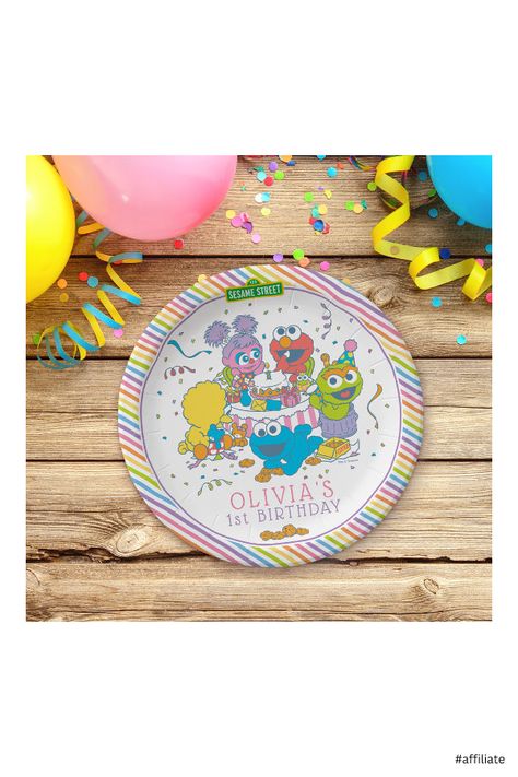 Sesame Street First Birthday Girl, Sesame Street First Birthday, Sesame Workshop, First Birthday Girl, Birthday Paper Plates, Sesame Street Birthday Party, Baby's First Birthday, Elmo Birthday, Sesame Street Birthday