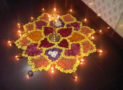 Diwali Decorations Ideas 2014 for Office and Home | Easyday Happy Diwali Rangoli, Diwali Special Rangoli Design, Easy Diwali Rangoli, Indian Rangoli Designs, Diya Rangoli, Colour Flowers, Indian Rangoli, Rangoli Patterns, Special Rangoli