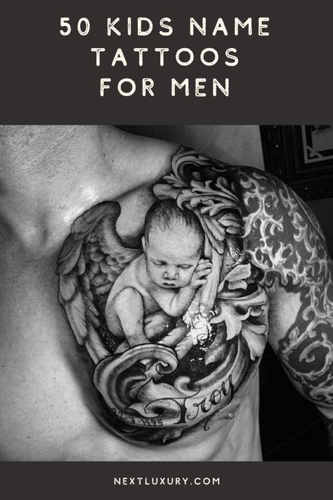 Daughters Name Tattoo For Men, Children Name Tattoo Ideas For Men Dads, Grandchildren Tattoos For Men, Godchild Tattoo Ideas, Sons Name Tattoo Ideas For Men, Kid Tattoos For Dad, Dad Tattoos For Kids, Child’s Name Tattoo, Tattoo Ideas For Dads With Kids