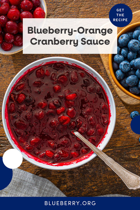 Blueberry-Orange Cranberry Sauce is a tasty twist on classic cranberry sauce, adding a boost of blue for double the berry flavor! Blueberries bring balance to this beloved side dish, with a little extra sweetness to cut the tartness of the cranberries. The result is perfectly tangy flavor – and a new option to try if your family didn’t go for the traditional version. This sauce is guaranteed to brighten up your table, at Thanksgiving or anytime the mood strikes you! Orange Cranberry Sauce, Orange Sauce Recipe, Cranberry Orange Sauce, Homemade Cranberry Sauce, Orange Cranberry, Cranberry Sauce Recipe, Cranberry Sauce Homemade, Thanksgiving Recipes Side Dishes, Orange Sauce