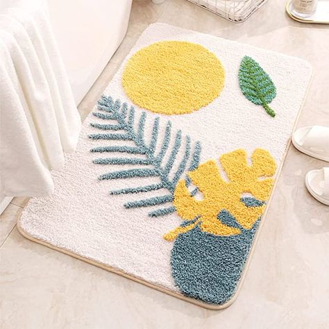 Amazon.com: Bath mat Rug Boho Plant Abstract Art Leaf Colorful Washable Bathroom Rugs,Non-Slip Shaggy Water Absorbent Flocking Microfiber Soft Fluffy Botanical Bathmats Doormats Rectangle Small 15x23 inch : Home & Kitchen Floor Mats Living Room, Leaves Cartoon, Luxury Bathroom Rug, Mood Board Interior Design, Cartoon Bathroom, Botanical Bathroom, Shower Floors, Board Interior Design, Mood Board Interior