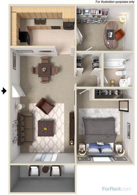 Overlook Estates A2.  One Bedroom, One Bathroom Apartment With Study Den Floorplan 1 Bedroom Apartment Floor Plan With Office, 1 Bedroom With Den Floor Plans, One Bedroom Plus Den Apartment, Small One Bedroom Apartment Layout, Small Apartment 2 Bedroom, Apartment With Office Floor Plan, Study Room Floor Plan, Small Two Bedroom Apartment, One Bedroom Apartment Layout