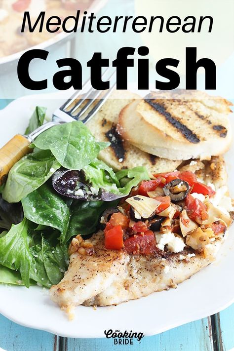 Add this easy and delicious catfish recipe to your weeknight dinner arsenal. Seasoned catfish fillets are sautéed in olive oil, then topped with black olives, tomatoes and artichokes. Mediterranean Catfish Recipes, Healthy Catfish Recipes, Crab Dinner, Catfish Dinner, Catfish Fillets, Grilled Catfish, Catfish Recipe, Detox Foods, Catfish Recipes