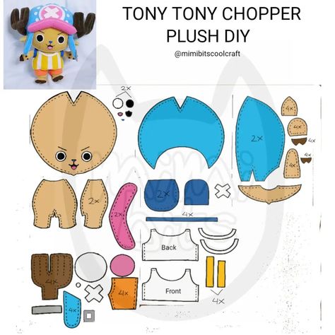 Anime Plushie Pattern, Anime Plush Pattern, Felt Plushies Pattern, Chopper Plush, Plush Sewing Patterns, Plush Doll Pattern, Felt Doll Patterns, Nerd Crafts, Tony Tony Chopper