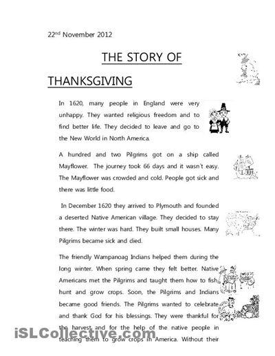 Printable+Thanksgiving+Reading+Comprehension+Worksheets Thanksgiving Reading Comprehension, Thanksgiving Story, Thanksgiving Readings, Thanksgiving Stories, Thanksgiving Worksheets, Simple Past Tense, English Teaching Resources, Thanksgiving Images, Comprehension Skills