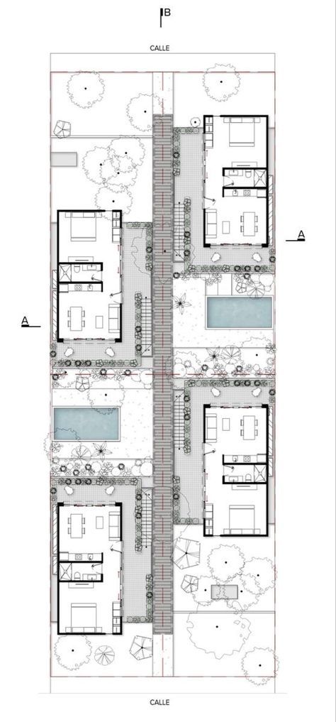 Hacienda Style Homes Mexican, Hacienda Style Homes, Courtyard Design, Architectural Floor Plans, Apartment Floor Plans, Hacienda Style, Apartment Plans, Residential Apartments, Architectural Drawing