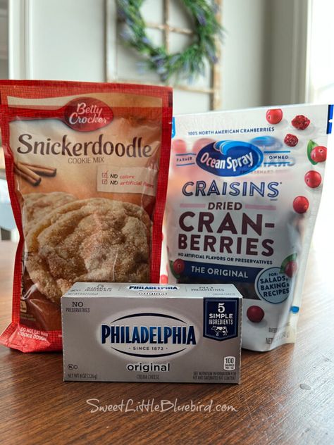 Cranberry Cream Cheese Snickerdoodles (Thick, Soft & Chewy) - Sweet Little Bluebird Cranberry Cream Cheese Snickerdoodles, Betty Crocker Snickerdoodle Recipe, Snickerdoodle Cookies Betty Crocker, Betty Crocker Snickerdoodle Cookies, Betty Crocker Snickerdoodle Cookie Mix Recipes, Cream Cheese Snickerdoodle Cookies, Cream Cheese Snickerdoodles, Snickerdoodle Desserts, Betty Crocker Cookie Mix