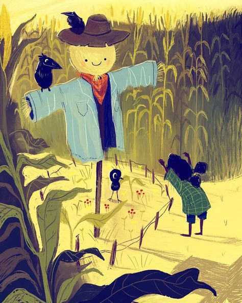 The birds weren’t scared at all and the scarecrow watched, bemused. ▸ ▸ ▸ ▸ ▸ ▸ ▸ #cornfield #scarecrow #crow #crows #kidsbooks #kidlitart #childrensbooks #fall #midwest #kidlit #procreate #procreateart #halloween #digitalpainting #digitalart #painting #draw #drawing #instaart #artoftheday Scarecrow Illustration, The Scarecrow, Autumn Illustration, Web Tools, Sketchbook Inspiration, Elementary Art, Crows, Wizard Of Oz, Scarecrow