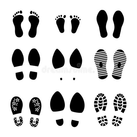 Footprints. Shoes and legs human steps, baby child and grown man footsteps, people funny step prints symbols. Vector royalty free illustration Art Deco Logo, Cactus Vector, Aesthetic Templates, Doodle Frames, People Funny, Doodle Icon, Flower Icons, Geometric Logo, Ornament Frame