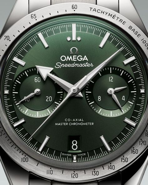 @OMEGA #Speedmaster57 A PVD green dial featuring rhodium plated Broad Arrow hands, twin subdials, and a Co-Axial #MasterChronometer Calibre 9906 that sits just behind. #SheibanJewelers #omega #cleveland #strongsville #omegaretailer Omega Speedmaster 57, Speedmaster 57, Mont Blanc Watches, Shinola Watch, Tudor Watches, Movado Watch, Breitling Watches, Omega Speedmaster, Rhodium Plated