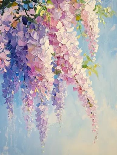 ↑↑↑ Larger size on website 🔸 A painting of a cluster of pale purple wisteria flowers hanging from a vine against a light blue sky Wisteria Flower Painting, Flower Vine Painting, Painting Wisteria, Wisteria Painting, Vine Painting, Wisteria Arbor, Wisteria Flower, Wisteria Flowers, Light Blue Sky