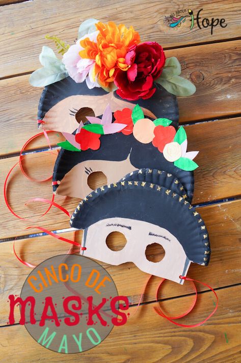 Cinco De Mayo: Festive Masks — All About Hope Mexico Crafts For Preschool, Mexican Activities, Hispanic Heritage Month Crafts, Class Door Decorations, Mexico Crafts, Hispanic Heritage Month Activities, Camping Kids, Mexican Independence Day, Paper Plate Craft