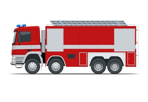 Vector red fire truck, vehicle of emerge... | Premium Vector #Freepik #vector #fire-truck #fire-engine #fire-car #fire-department Funny Photoshop, Fire Engine, Fire Truck, Red Fire, Side View, Fire Trucks, Vector Photo, Design Element, Firefighter