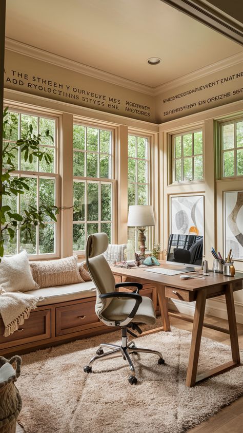 Maximize natural light in your sunroom office for a bright and airy workspace. Incorporate cozy home office decor and practical storage solutions to keep your workspace clutter-free and inspiring. #sunroom #naturalight #homeofficesetup #officeinspo #homedécor #cozyhomeoffice #officeorganization #officecolors #decoration #homeofficeideas Sunroom Office Ideas, Bohemian Home Office, Boho Home Office, Sunroom Office, Office Room Design, Cozy Office, Cozy Home Office, Work Space Decor, Office Room Decor